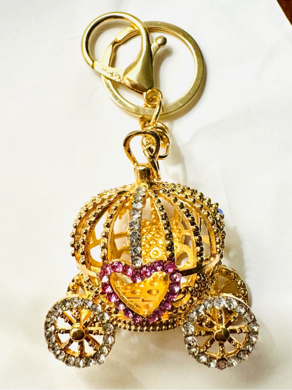 Gold Crown Carriage Charm with Pink Heart Crystals - Picture 7 of 8